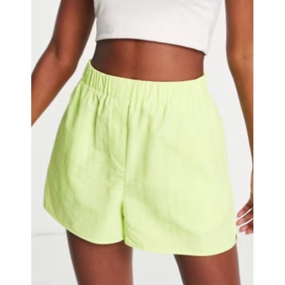 Topshop Women's Relaxed Boxer Style Elastic Waist Pull On Shorts in Lime Size 8
